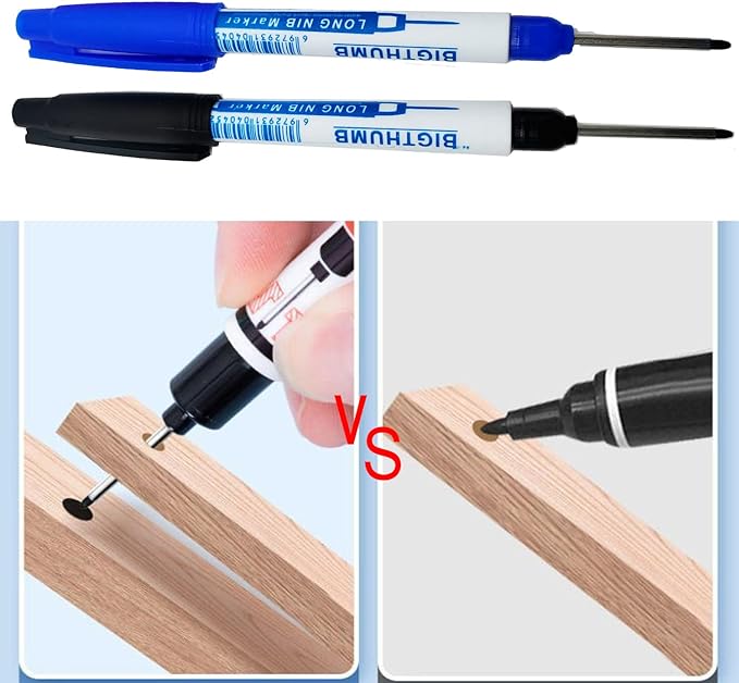 8pcs Waterproof Deep Reach Markers, Long Nose Marker in 2mm Felt Tip, 30mm Reach Permanent Markers and Marker Pens, Deep Hole Marker Carpenter Ink Marker for Carpenters Builders Construction.