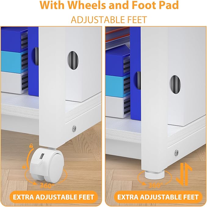 Under Desk Printer Stand, 2-Tier 19.5''x 16''x 22'' Rolling Printer Stand Storage Shelves for Printer, Scanner, Fax Machine, Files, Books with Anti-Skid Feet for Home, Office, White