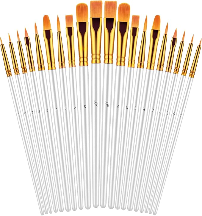 Paint Brushes Set, 20 Pcs Paint Brushes for Acrylic Painting, Oil Watercolor Acrylic Paint Brush, Artist Paintbrushes for Body Face Rock Canvas, Kids Adult Drawing Arts Crafts Supplies, White