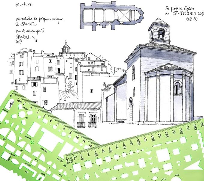 11 Pieces Geometric Drawings Templates Stencils Plastic Measuring Template Rulers Clear Green Shape Template for Drawing Engineering Drafting Building School Office Supplies