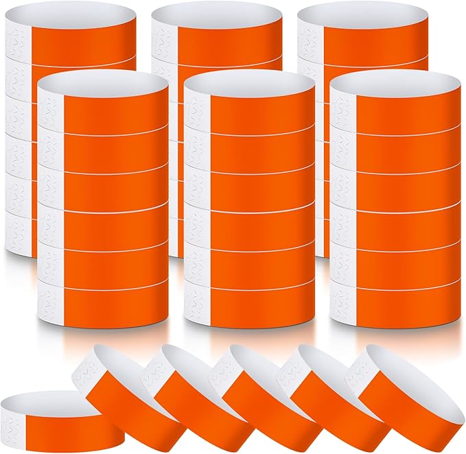 600 Packs Paper Wristbands for Events Neon Party Wristbands Colored Waterproof Paper Club Arm Bands Lightweight Identification for Concert Bar Entrance Admission(Orange)