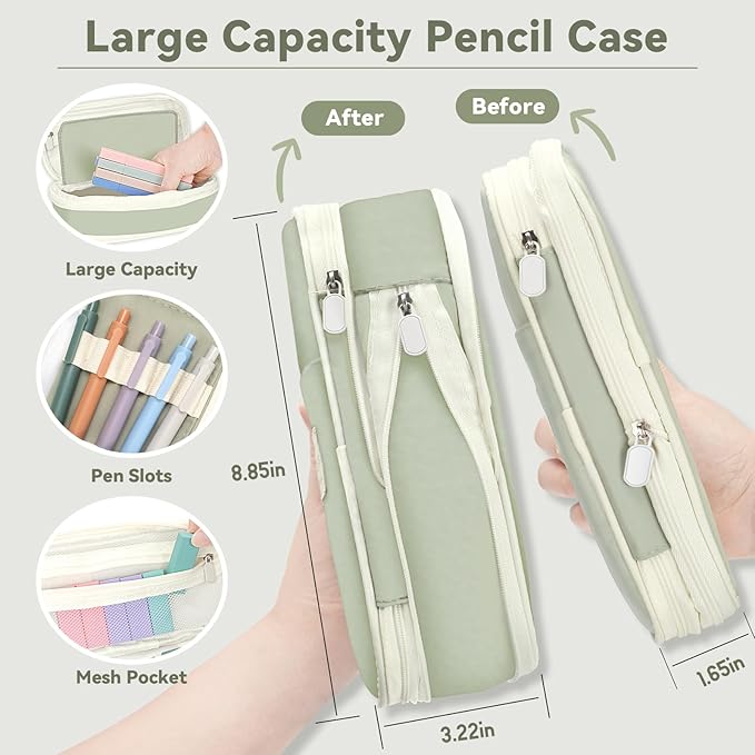 52 PCS Aesthetic School Supplies with Cute Pencil Case, Stationery Essentials with Pens Pencils and Pastel Highlighters Set, College Back to School Supplies for Teen Girls, Office Supplies - Green