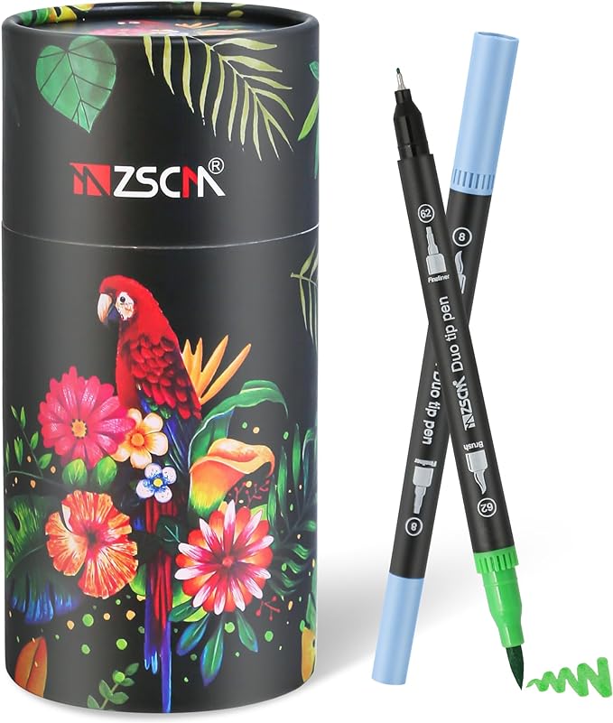 ZSCM 48 Colors Duo Tip Brush Markers Art Pen Set, Artist Fine and Brush Tip Colored Pens, for Adult Coloring Books Christmas Cards Drawing, Note taking Lettering Calligraphy Journaling