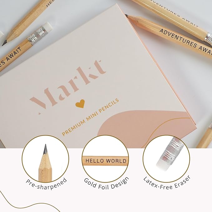 Markt Mini Pencils For Baby Shower Games For Girl Or Boy, Heart Pencils, Small Pencil Set (Wood)
