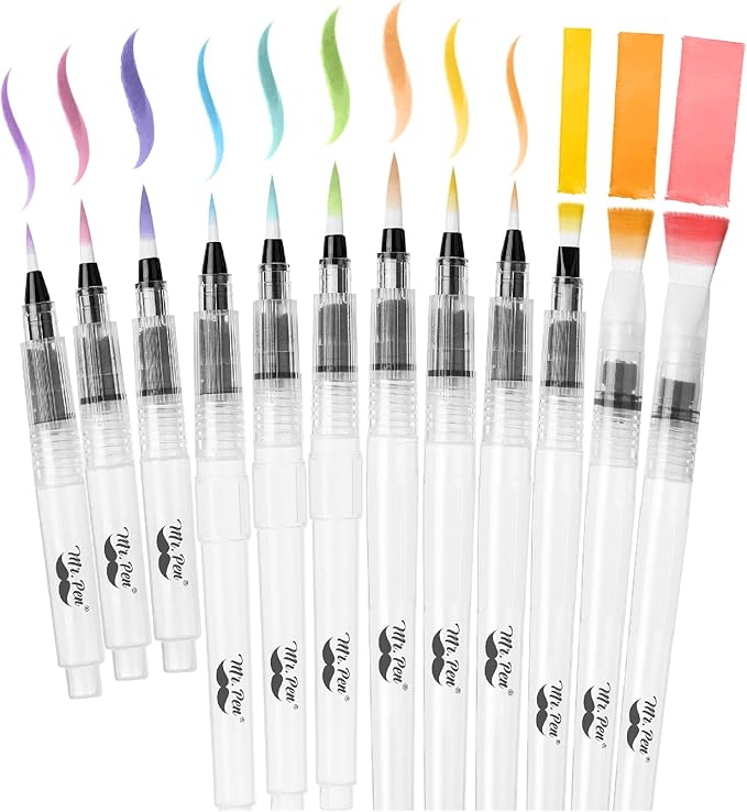Mr. Pen- Watercolor Brush Pens, 12 pcs, Watercolor Brushes Set, Watercolor Pens for Adults, Water Brush Pen, Water Color Pens, Watercolor Brush Set, Refillable Brush Pen, Water Brushes for Watercolor