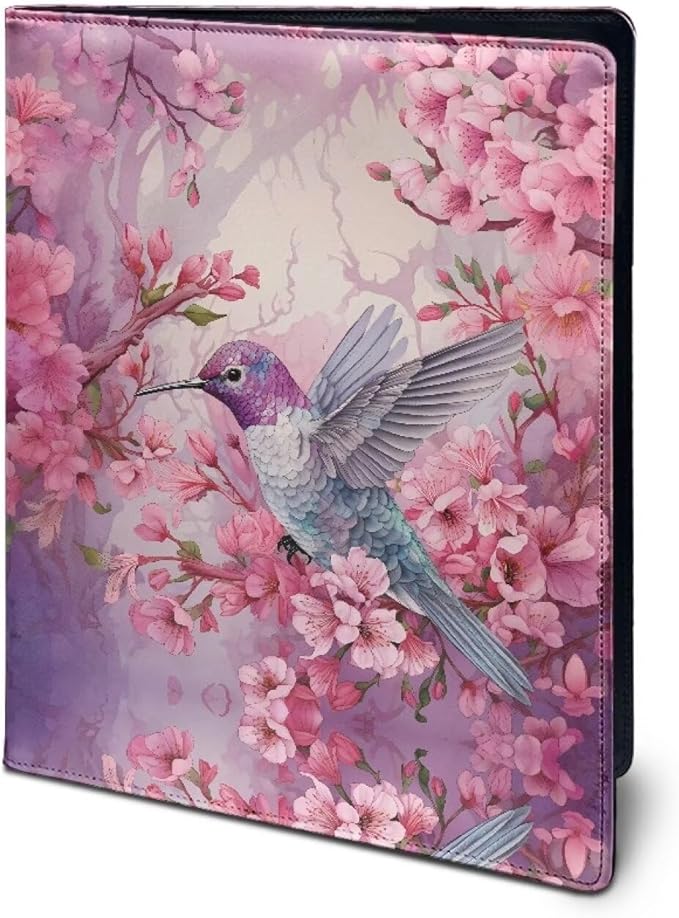 Cozeyat Padfolio Portfolio Leather Binder for Women, Interview Legal Document Organizer, Aesthetic Floral Hummingbirds Design Business Card Holder Letter Sized Writing Pad File Folders