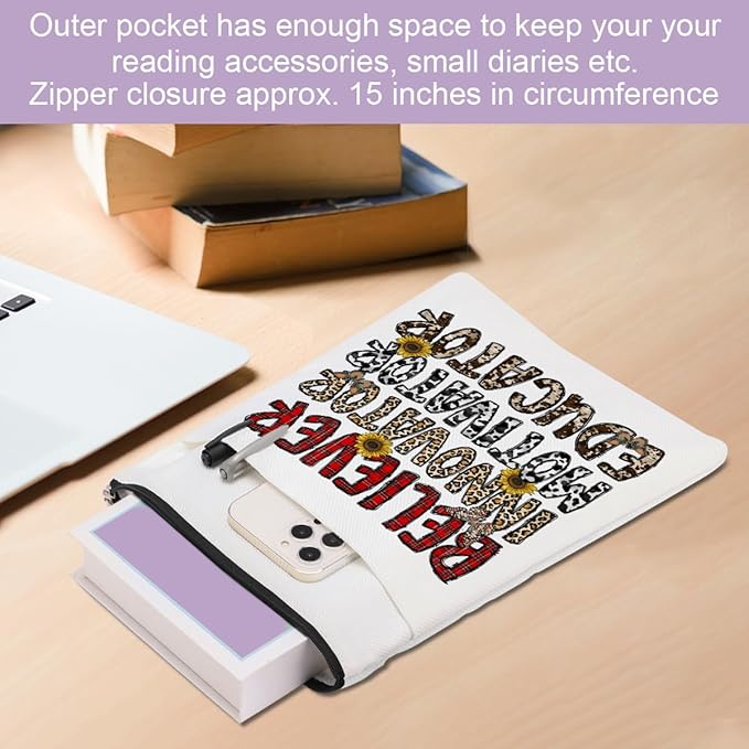 Inspirational Western Faith Christian Gifts Book Sleeve Book Cover Religious Cowgirl Accessories for Women Daughter BFF Friendship Christmas Birthday Book Lovers Gifts Book Protector with Zipper