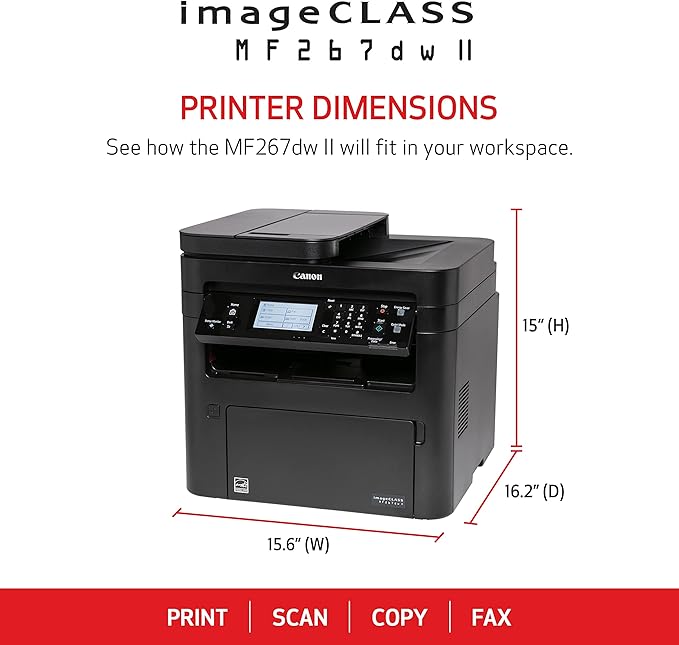 Canon imageCLASS MF267dw II - Monochrome Duplex Wireless Laser Printer, All-in-One With Scanner, Copier, Fax, Auto Document Feeder, Mobile Ready, 30 PPM, Black