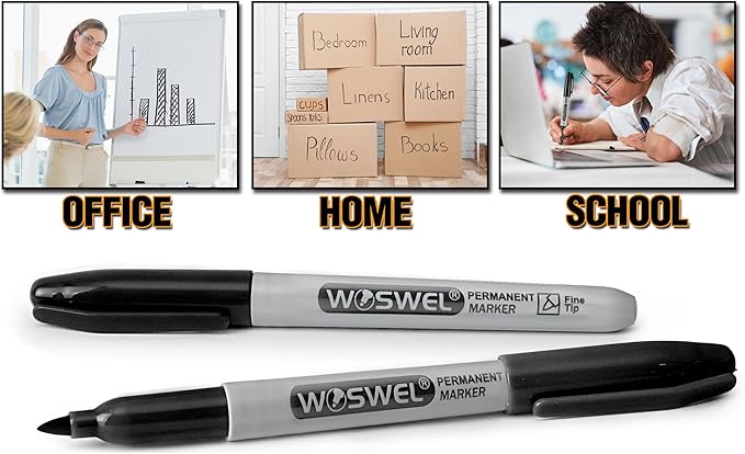 Permanent Markers Bulk, 50 Pack, Black Permanent Marker Pens, Fine Tip, Waterproof, Quick Drying, Smooth Writing, Used on Glass Metal Stone Paper Most Surfaces, Office School Supplies