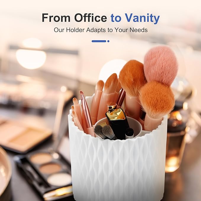 Pen Holder - 360° Rotating, 5 Slot Pen Holder For Desk. Pencil Holder For Office,School,Dorm Room&Vanity, Desk Accessories(White)