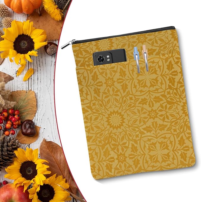 Vintage Flower Book Sleeve Book Lovers Gifts Autumn Style Waterproof Book Cover Book Accessories Book Covers for Paperbacks Book Pouch Book Protector with Front Pocket for Women Girls Readers Friend