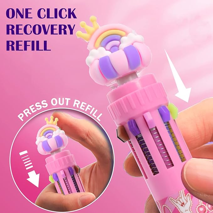 Multicolor Ballpoint Pen 0.7 mm, 10-in-1 Colored Pens Fine Point Retractable Cute Cartoon Cat Ballpoint Pens for Office School Supplies Students Kids Gifts, 6 Pack