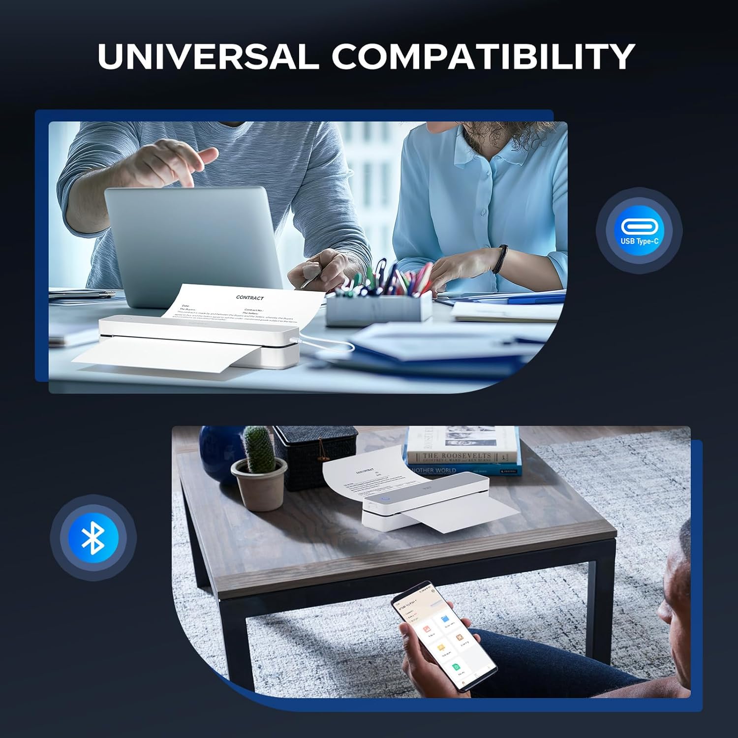 PRT Thermal Portable Printer Wireless for Travel, Inkless Bluetooth Support 8.5"x11" US Letter, A4, Compatible with iOS, Android, Laptop, Mobile Printer for Office, Vehicle, Home Use