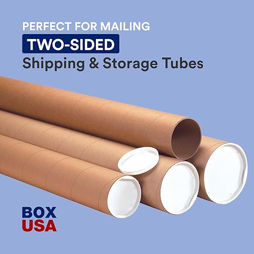 BOX USA Cardboard Tubes with Caps, 36"L x 3"W x 3"H, Pack of 24 | Poster Tube for Mailing and Storage of Blueprints, Artwork, Crafts, Long Art Holder, 36 inches