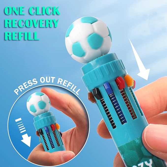 Multicolor Ballpoint Pen 0.7 mm, 10-in-1 Colored Pens Fine Point Retractable World Cup Soccer Ballpoint Pens for Office School Students Kids Christmas Gift, 6 Pack