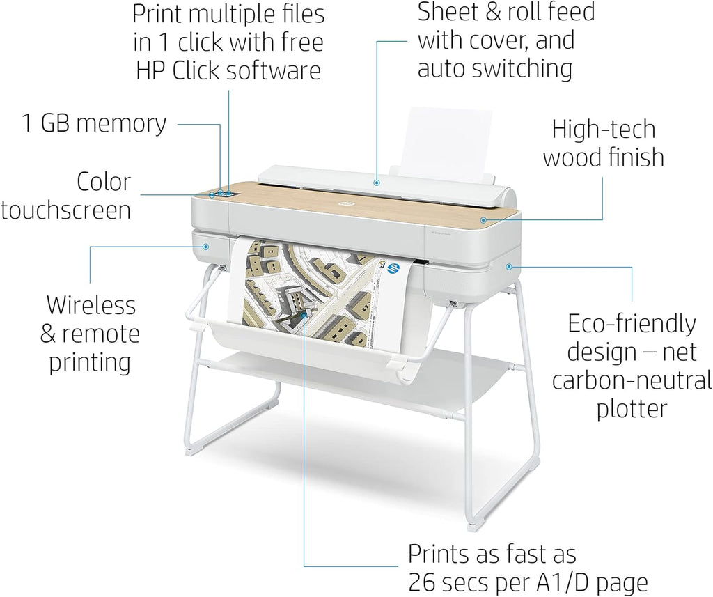 HP DesignJet Studio Large Format 24-inch Wireless Plotter Printer, Includes 3-Year Onsite Warranty Support (5HB12H)