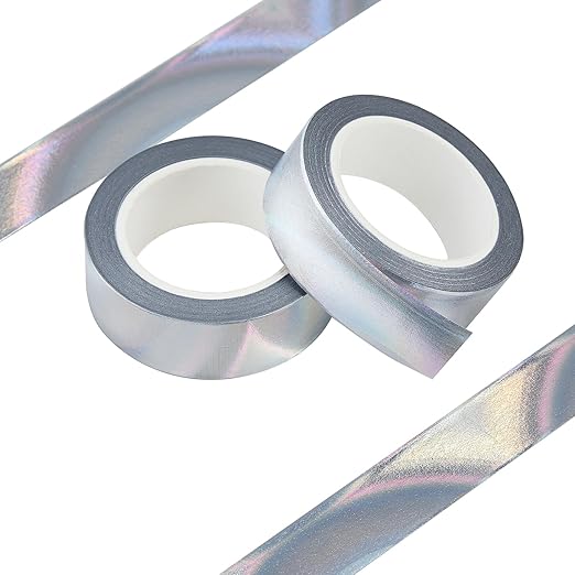 QDiShi Silver Holographic washi Tape for Wall Decor Decorative,Foil Masking Tape Low Tack Self Adhesive Decorative Washi Tape Shiny Metallic Color washi Tape 0.59in x66FT