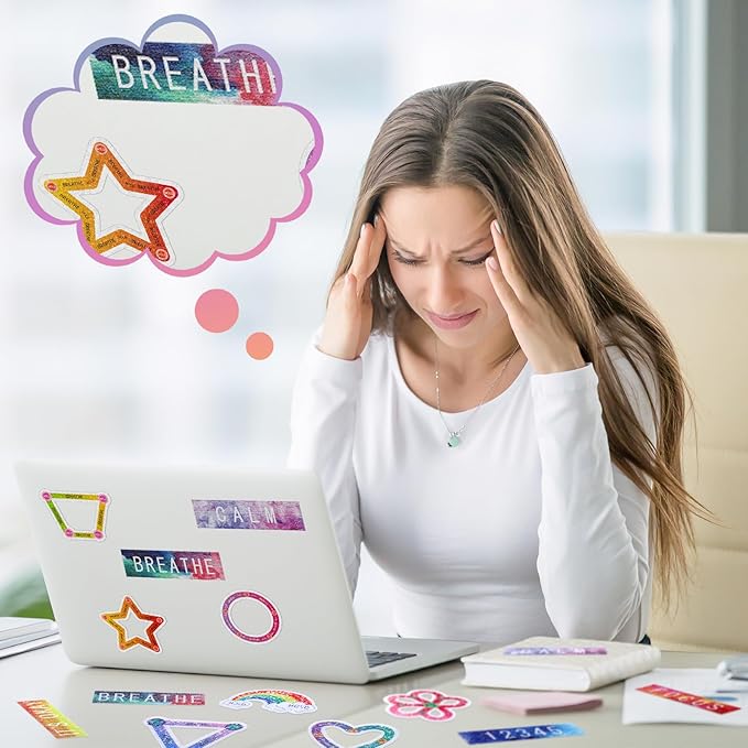 80 Pcs Anxiety Sensory Stickers with Inspirational Quotes Calm Textured Strips Relief Mental Health Stickers School Office Adhesive Sensory Tape Anti Stress Toys for Adults Teens (Cute)