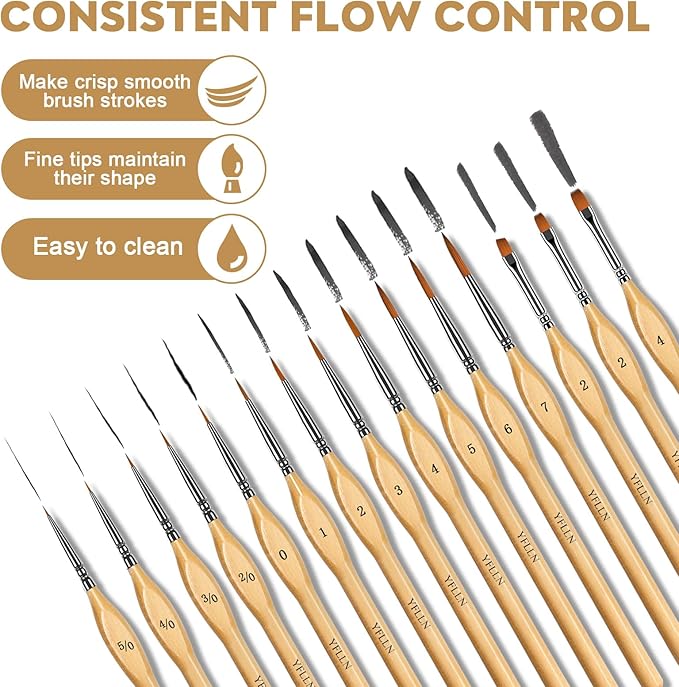 Miniature Paint Brushes, 15PCS Model Brushes Micro Detail Paint Brush Set, Fine Detailing for Watercolor, Oil, Face, Acrylic, Nail, Line Drawing, Scale Model Painting, Mandala Painting