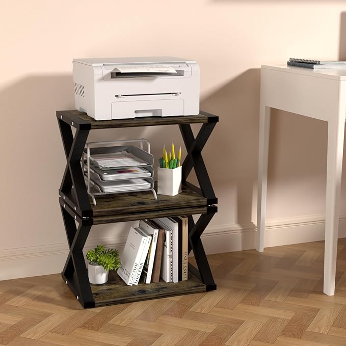 Desktop Printer Stand,2-Tier Desk Space Organizer for Home Office,Storing Heavy Duty Fax Machine, Scanner,Rustic Brown