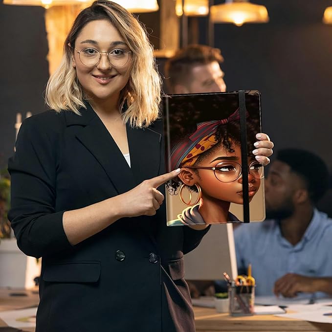 Padfolio Folder with Clipboard,Portfolios Organizer Clipboards with Storage Clipboard Writing Pad PU Leather Conference Document Organizer with Business Card Holder,African Black Woman