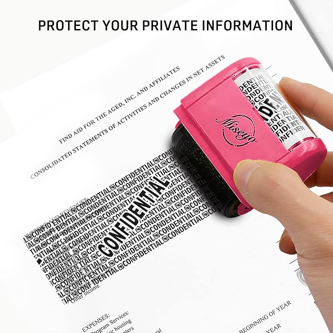 Miseyo Wide Roller Stamp Identity Theft Stamp 1.5 Inch Perfect for Privacy Protection,Anti-Theft Security Confidential Easy for Guard Personal Information Blockout - 3Pack Set (Peach)