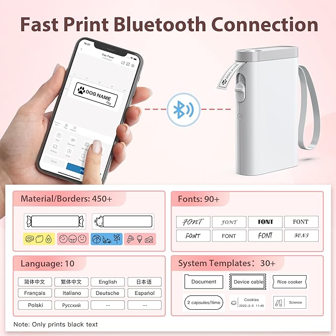 P21 Label Maker Machine with Tape, Bluetooth Label Printer Thermal Mini Label Makers with Built-in Cutter and Multiple Templates, Portable Printers for School, Office, Home Use (White)