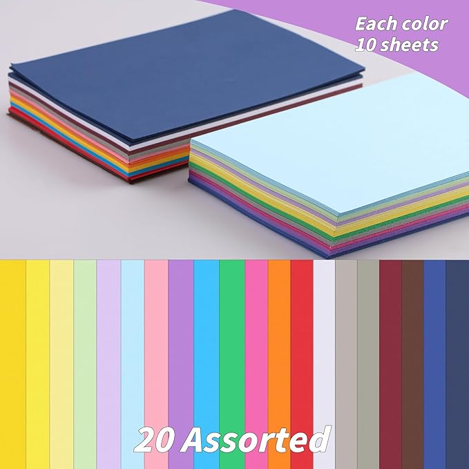 5" x 7" Cardstock, 200 Pack/20 Assorted Colors Colorful Thick Paper Cardstock Blank Colored Cards Stock for Invitations, Greeting Cards Making, Postcards, Photos, 250GSM Thick Paper Colorful