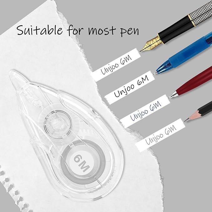 Correction Tape, Easy To Use Applicator for Instant Corrections Wrong Writing At Any Time, For school, Office (White, 12pack, 6M/256" x 0.2")