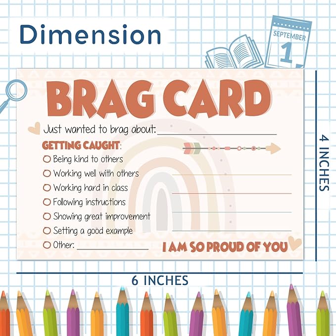 LOVEDMORE Boho Classroom Brag Cards for Teachers, Preschool, Elementary Classroom Incentives Cards for Students