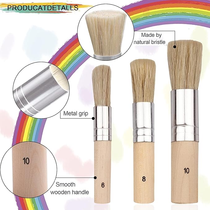 Wooden Stencil Brush (Set of 3), Natural Bristle Brushes Perfect for Acrylic Painting, Oil Painting, Watercolor Painting, Stencil Project, Card Making and DIY Art Crafts