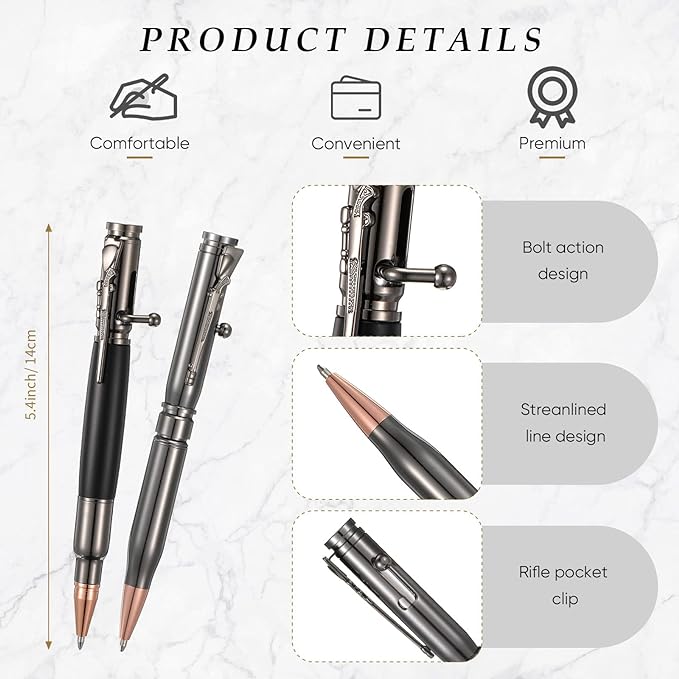 Crtiin 3 Sets Bolt Bullet Pens for Men Bullet Pen for Collector Lover with Gift Box and Black Ink Refills Thanksgiving Christmas Valentine‘s Day Gifts