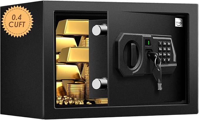 Tenamic Fireproof Safe Box 0.4 Cuft Electronic Digital Security Box, Keypad Small Lock Box Cabinet Safes with Internal Light, Solid Alloy Steel Office Hotel Home Mini Safe with 2 Passwords, Black