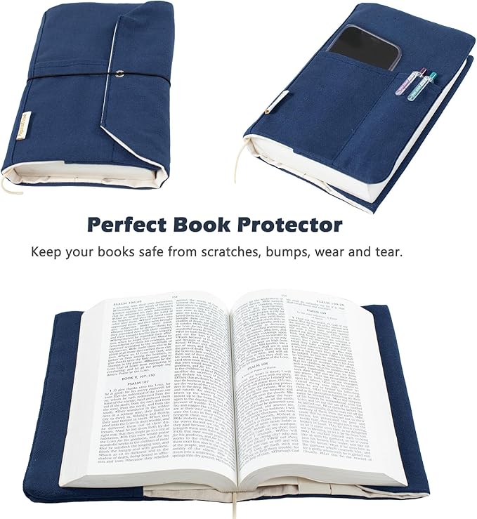 Canvas Book Covers, Washable Book Protector, Book Cover for Paperback Novels, Adjustable Book Cover for Hardcover with Pockets for Pen, Soft Cover Books, Book Lovers Gifts