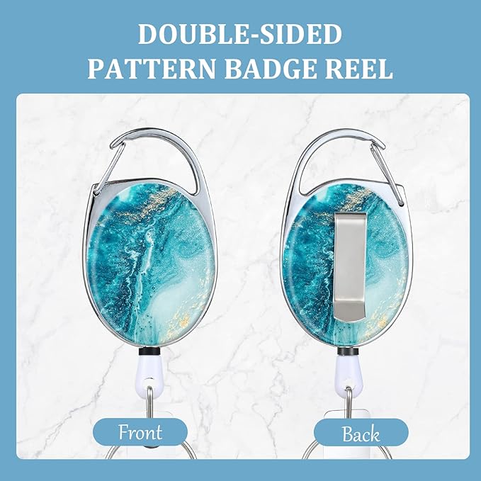3 Pack Badge Reels Retractable，Double Sided Color Print Pattern Retractable Badge Holders，with Retractable Keychain, Badge Clip and Key Ring，Durable Nylon Retractable Rope