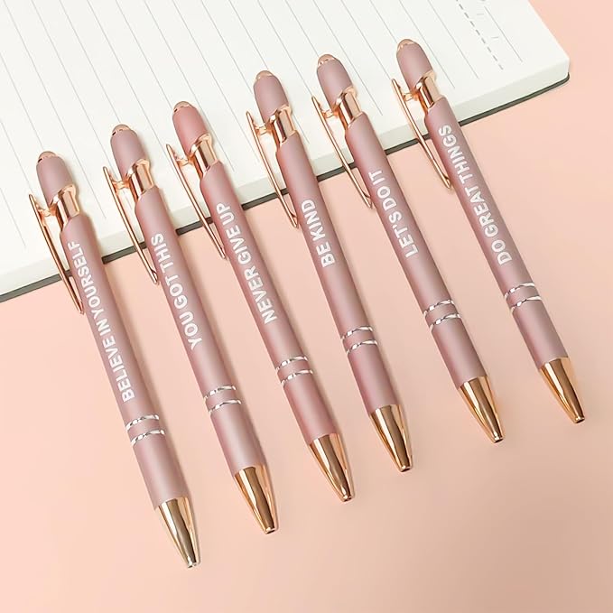 Stylus Pens for Touch Screens, 6 Pack Rose Gold Inspirational Pens, 1.0mm Medium Point BallPoint Pens, Cute Pens Nurse Gifts Office Supplies for Women (Motivational, 6 Pcs Rose Gold)