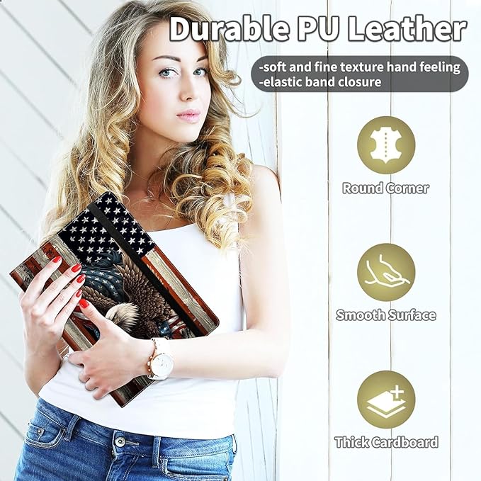 Padfolio/Portfolio Folder Clipboard,Bald Eagle with American Flag Personalized Leather Portfolio Padfolio for Men Women W/Resume Document Organizer Letter Size A4 Writing Pad Business Card Holders