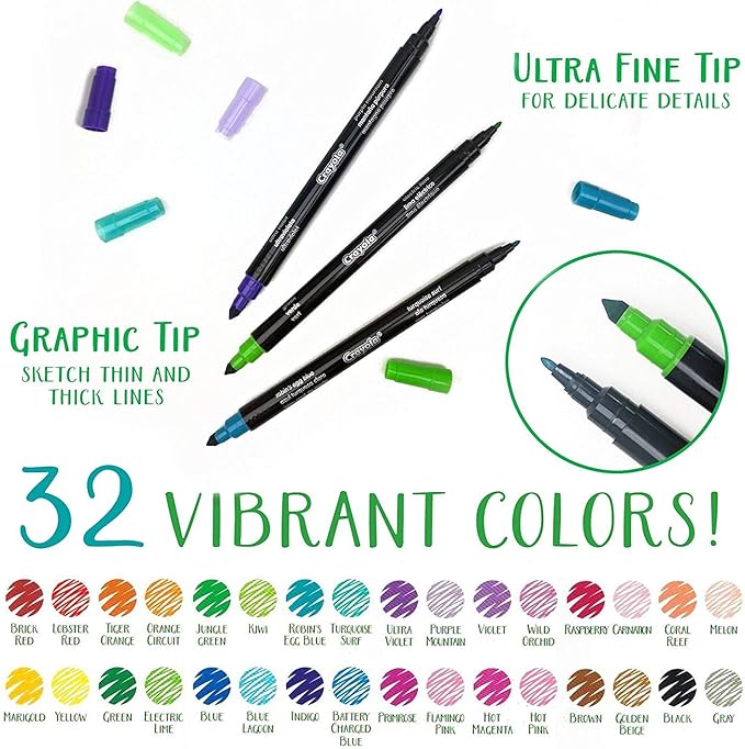 Crayola Sketch & Detail Dual-Tip Markers (16ct), Markers for Adult Coloring, Fine & Brush Tip Art Markers, For Calligraphy & Drawing