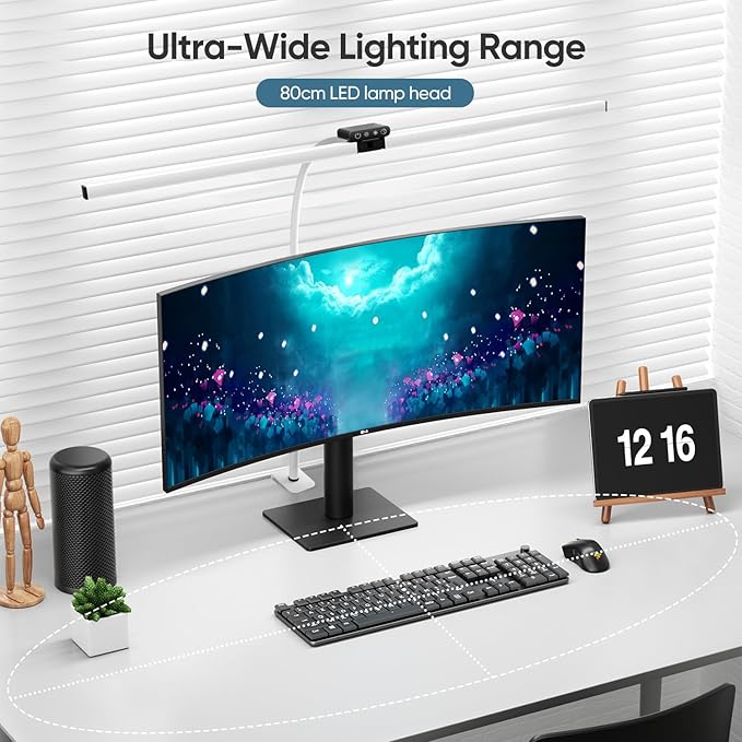 Led Desk Lamp for Office Home, Eye Caring Architect Desk Light with Clamp, Double Head 24W Ultra Bright Table Lamp with Remote Control, 5 Color Modes Flexible Gooseneck Lamp for Reading Study White