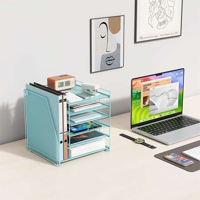 gianotter Desk Organizers and Accessories, 6-Tier Paper Organizer with Magazine rack, File Organizer for Desk, Office Desk Accessories & Workspace (Blue)