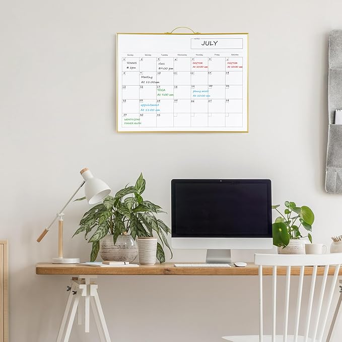 TSJ OFFICE White Board Calendar - 12 X 16 Inches Magnetic Dry Erase Board Monthly Calendar, Double Sided Writing Tablets with a Handle, to Do List Notepad for Office, Home, School, Gold Aluminum Frame