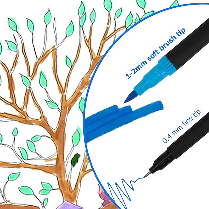 SMOOTHERPRO 48 Acrylic Paint Pens, Brush Tip (1-2mm) and 0.4mm Fineliner, Waterproof Acrylic Paint Markers for Adults Fabric Markers for Textile, Canvas, Rock, Glass, Wood, Paper, Pumpkin, DIY