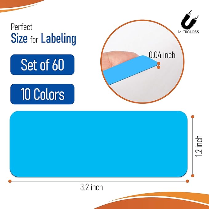 Dry Erase Magnetic Labels 60 Pcs Colorful Magnets - 3.2x1.2inches, Best for Classroom, Home, Kitchen, Office & Craft – Reusable Magnetic Dry Erase Labels with Strong Adhesion in 10 Colors