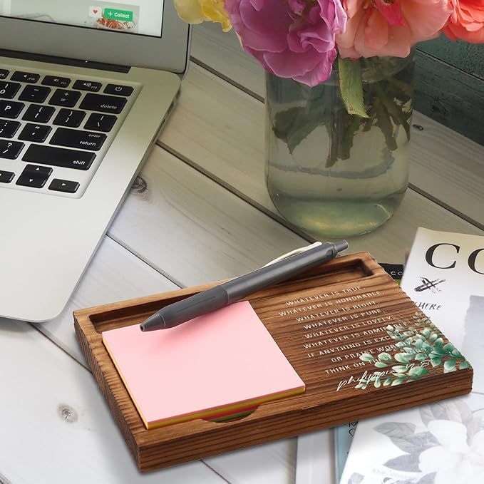 vizuzi Bible Verse Philippians 4 8 Christian Decor Sticky Note Holder Gifts for Women Men Prayer Coworkers Employees Friends Inspirational Positive Scripture Desk Self-Stick Note Pad Holders ZSS51