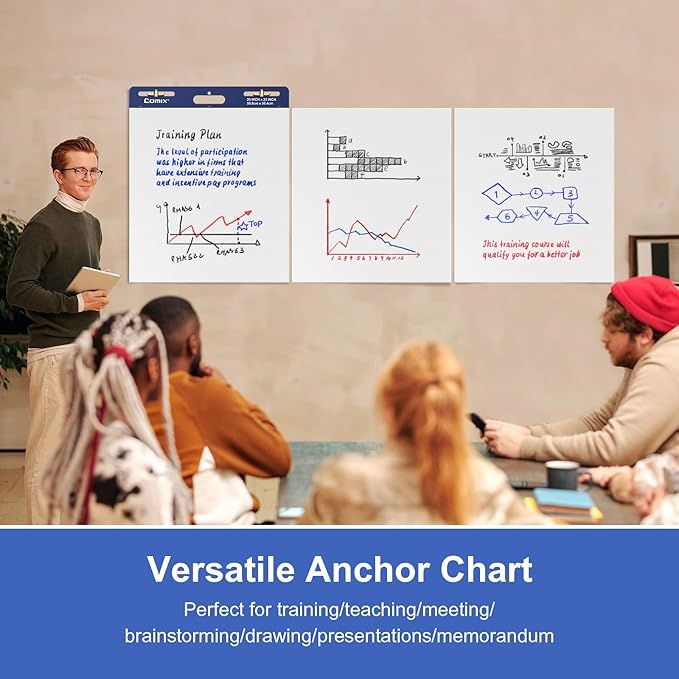 Comix Mini Size Sticky Easel Pad, 15 x 18 Inches Flip Chart Paper for Teachers, Anchor Chart Paper for Office, 30 Sheets/Pad, 24 Pads/Pack