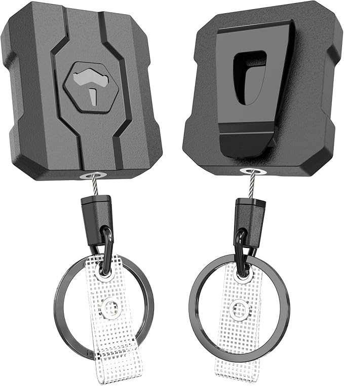 Retractable Keychain Badge Holder with Belt Clip, Heavy Duty Carabiner ID Badge Clip Reel, 32” Steel Retractable Cord, 10 oz Rebound，2 Pack Key Back