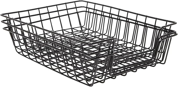 Wire Desk Tray Organizers for Letter-Size Paper, Black Baskets for Classroom (3 Pack)