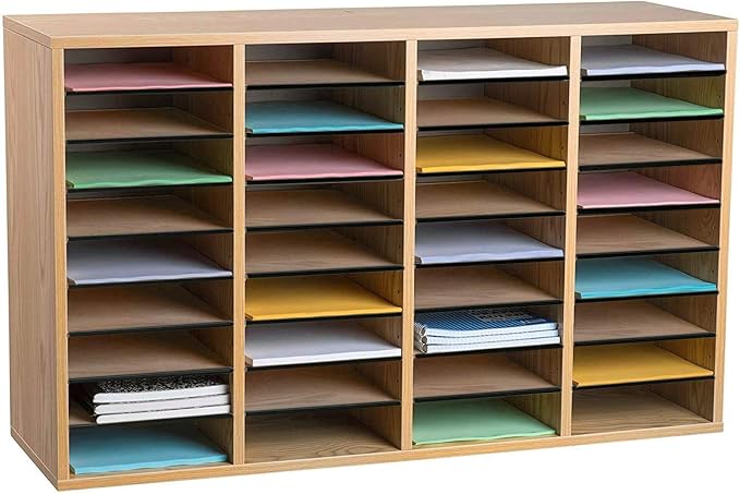 AdirOffice Wooden Adjustable Literature Organizer, 36 Compartment Office Mailbox, or Classroom Literature Organizer, Medium Oak
