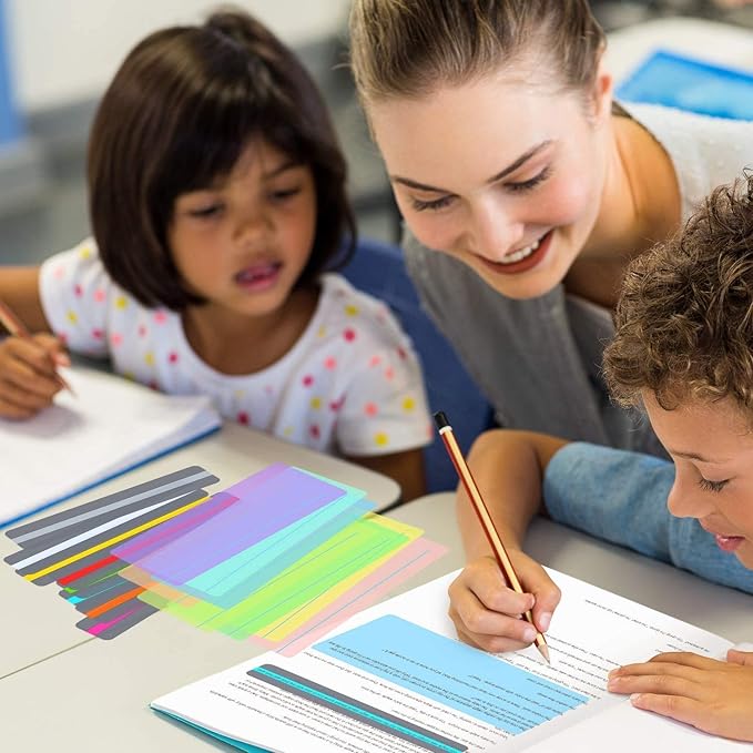 16Pcs Guided Reading Highlight Strips, Reading Ruler Reading Tracking Highlight Strips Colored Overlays Bookmark Assorted Colors Helps with Dyslexia（2 Sizes，8 Colors）