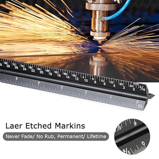 Architectural Scale Ruler,12" Aluminum Architect Triangular Ruler Engineers Ruler,Construction rulers for Architects, Blueprint,Students, Draftsmen and Engineers by Soraco(Black)